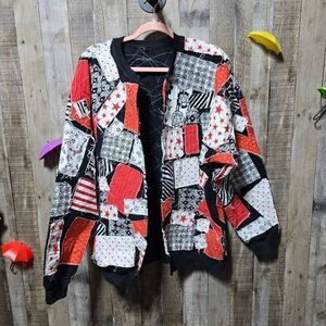 Handmade Patchwork Custom Graphic Contrast Jacket Sweatshirt Cardigan